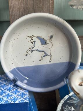 Otagiri White and Blue Ceramic Trinket Ash Tray or Trinket Dish 5”